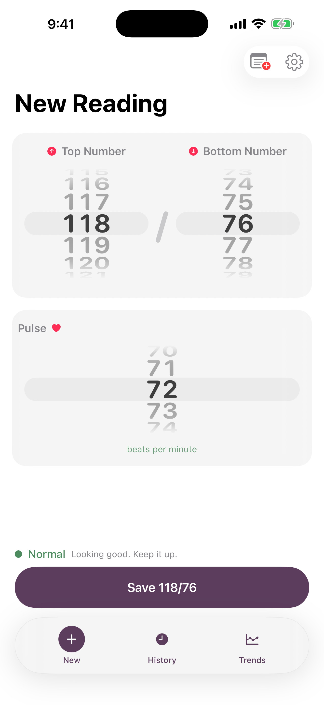 Log a blood pressure reading in 10 seconds