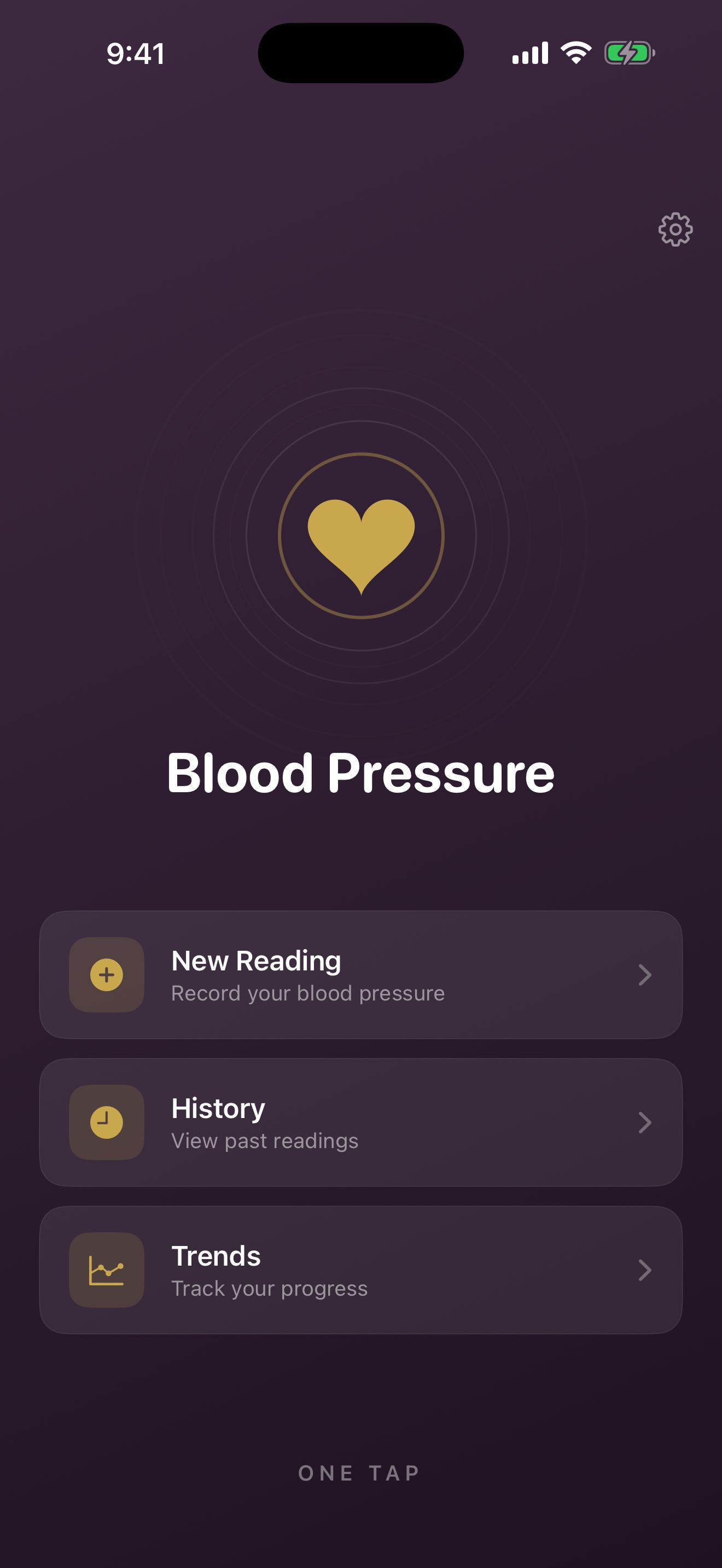 One Tap Blood Pressure welcome screen